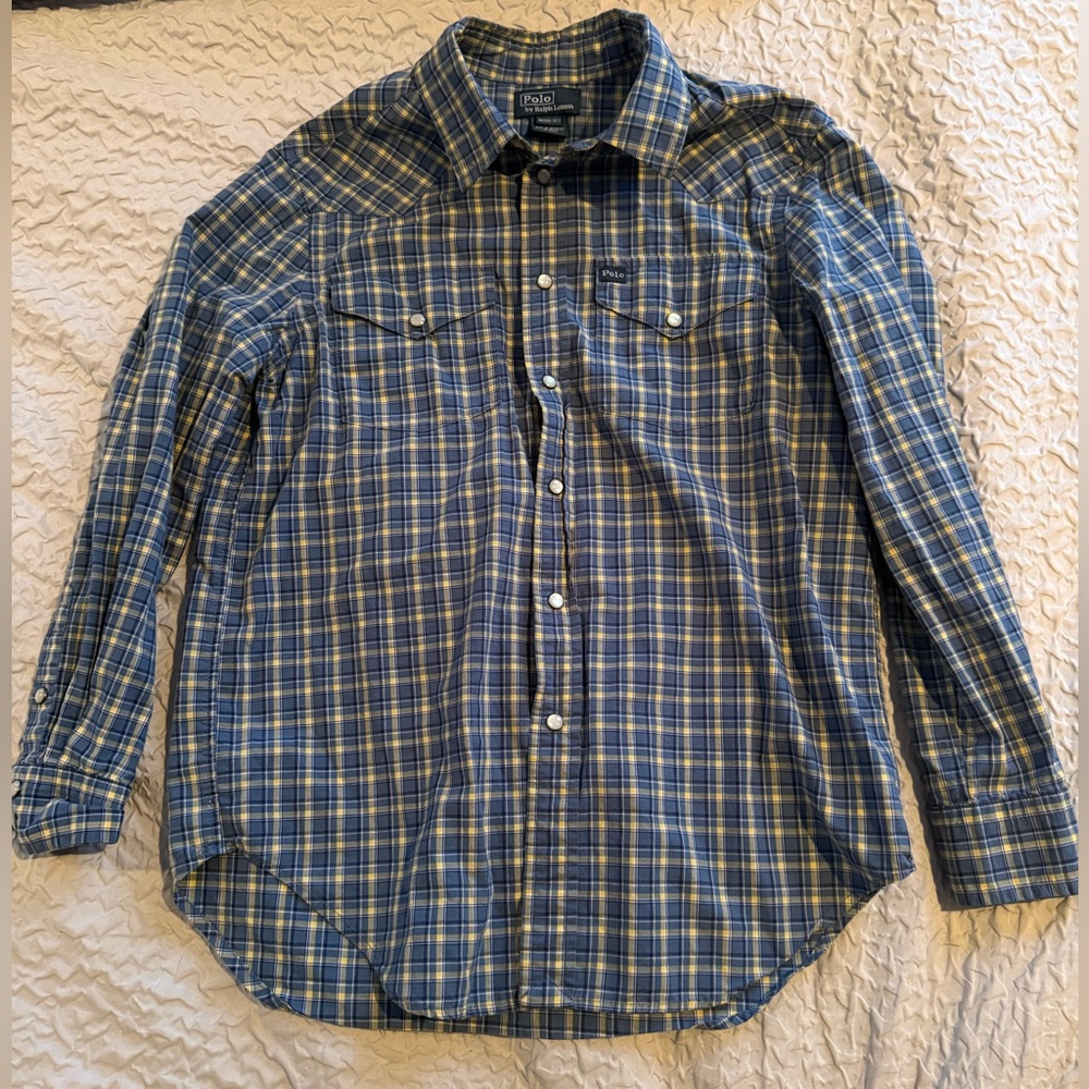 Polo Navy and Yellow Western Style Checkered Kid’s Shirt